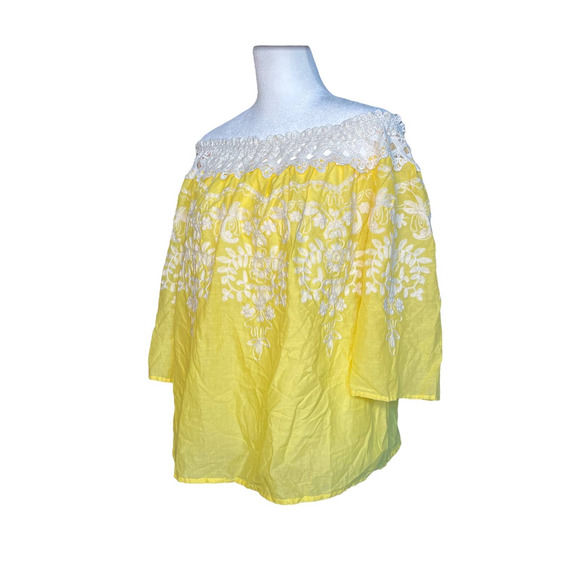 Flying Tomato Off the Shoulder Sunshine Yellow Embroidered Blouse Womens Size M - Picture 7 of 7